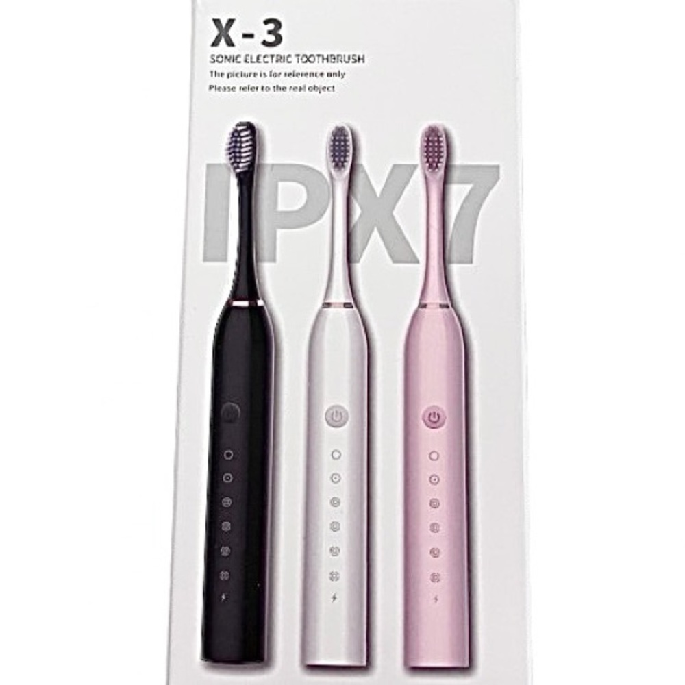 🆕- X-3 Sonic Electric Toothbrush with 3 Replacement Heads. White. New in Box